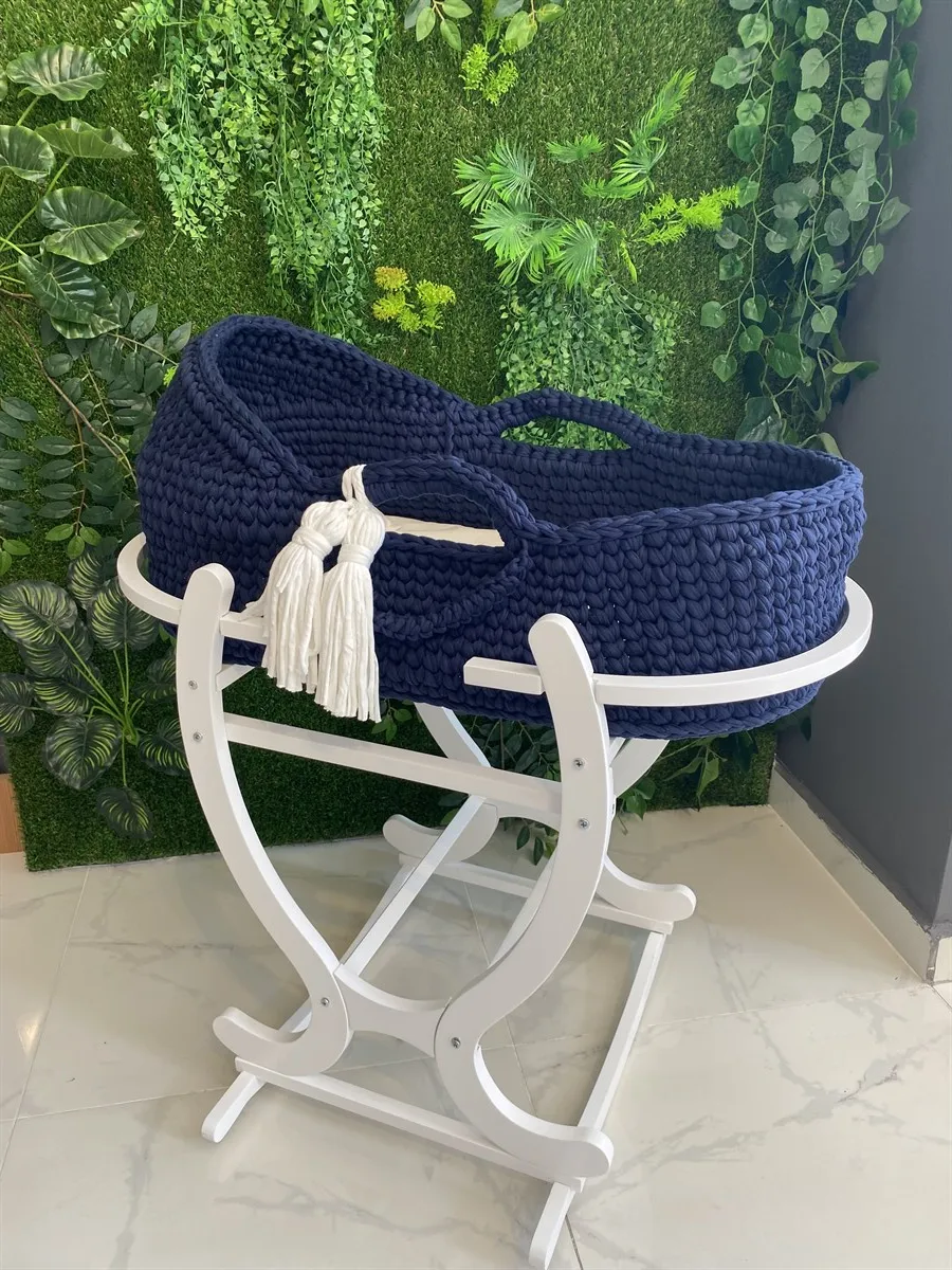 Jaju Baby Moses Basket Plain Navy Blue Knit Stroller