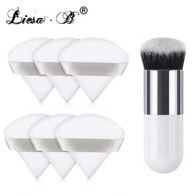 

White Triangle Powder Puff Makeup Puff with Foundation Brush Powder Puffs for Makeup Puff Wet Dry Makeup Tools