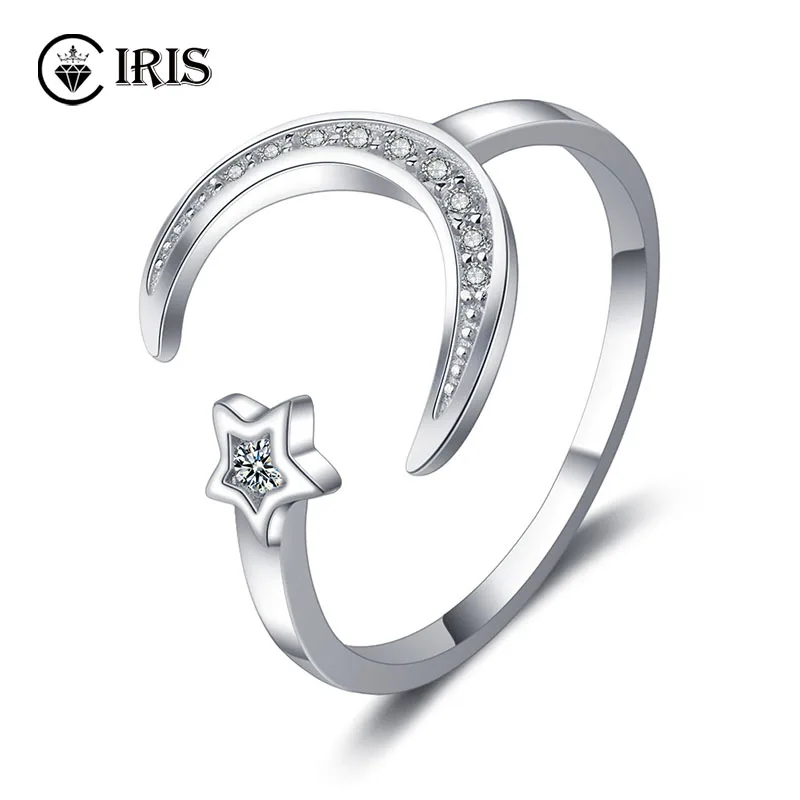 

Sterling Silver 925 Crescent Moon Star and Moon Ring Ladies Creative Opening Engagement Ring