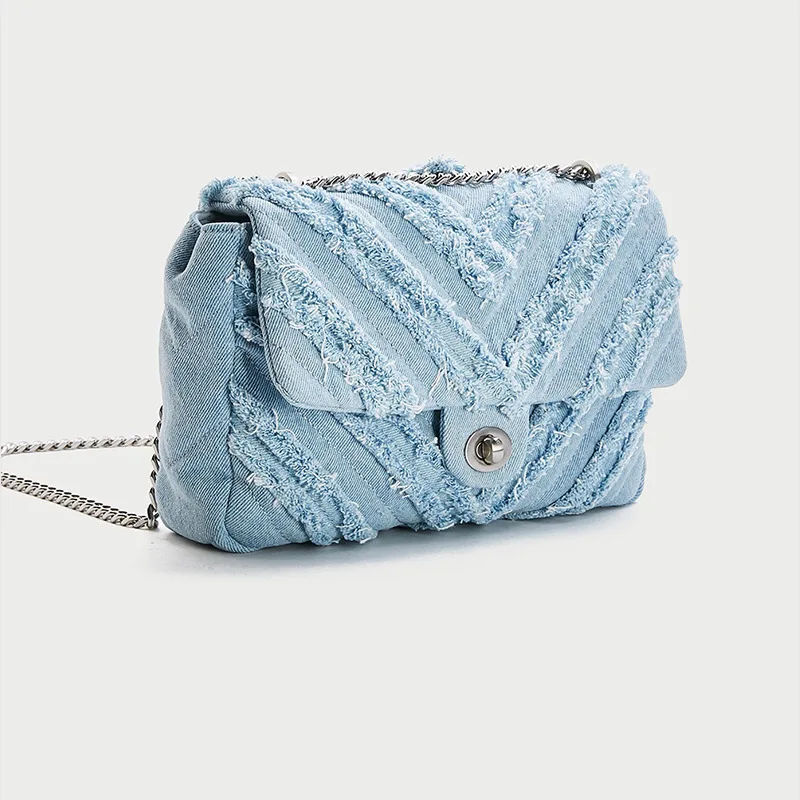 Офисная джинсовая квадратная сумка в клетку для работы модная женская через