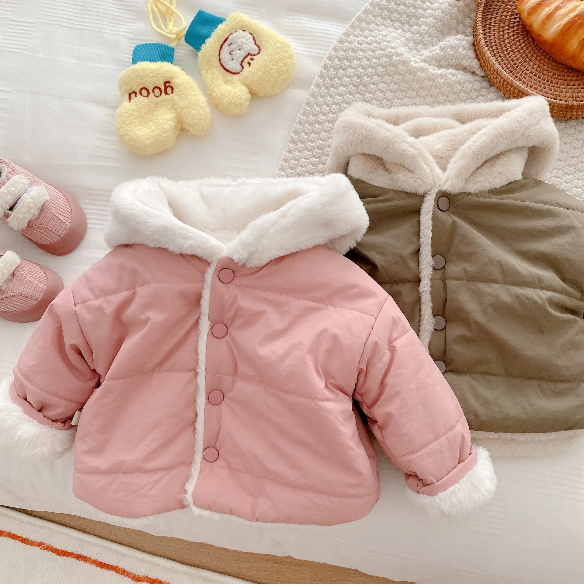 Fashion Baby Girls Boy Clothes Winter Warm Children Bubble Thicken Coats Cute Fuzzy Bear Hooded Jackets Toddlers Kid Fleece Coat