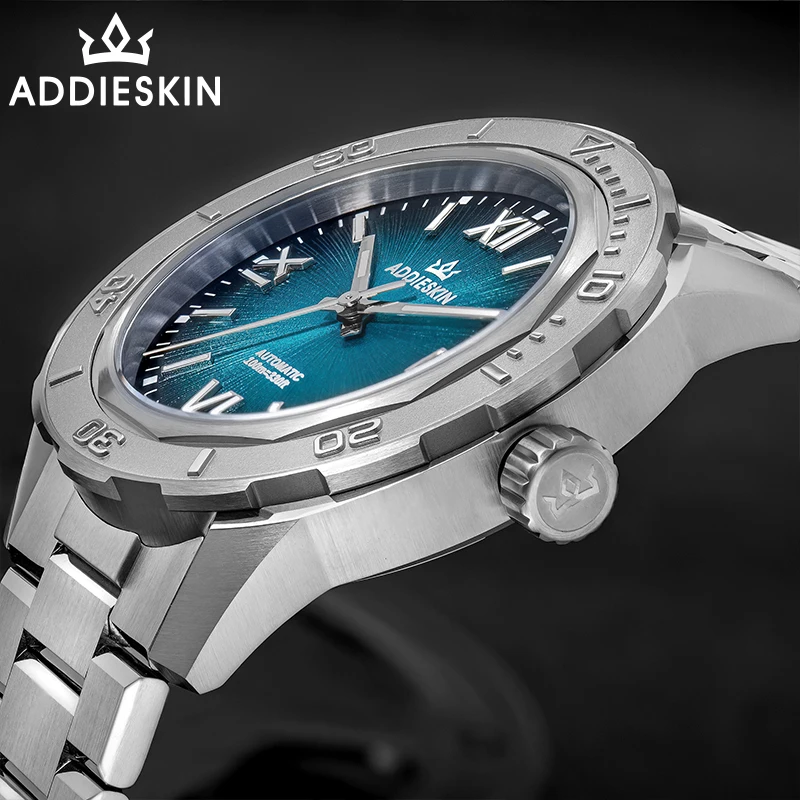 Фото ADDIESKIN K002 BGW9 Автоматические механические часы с сапфировым стеклом, светящиеся в темноте, мужские, из нержавеющей стали, городские, геометрические, деловые наручные часы №1
