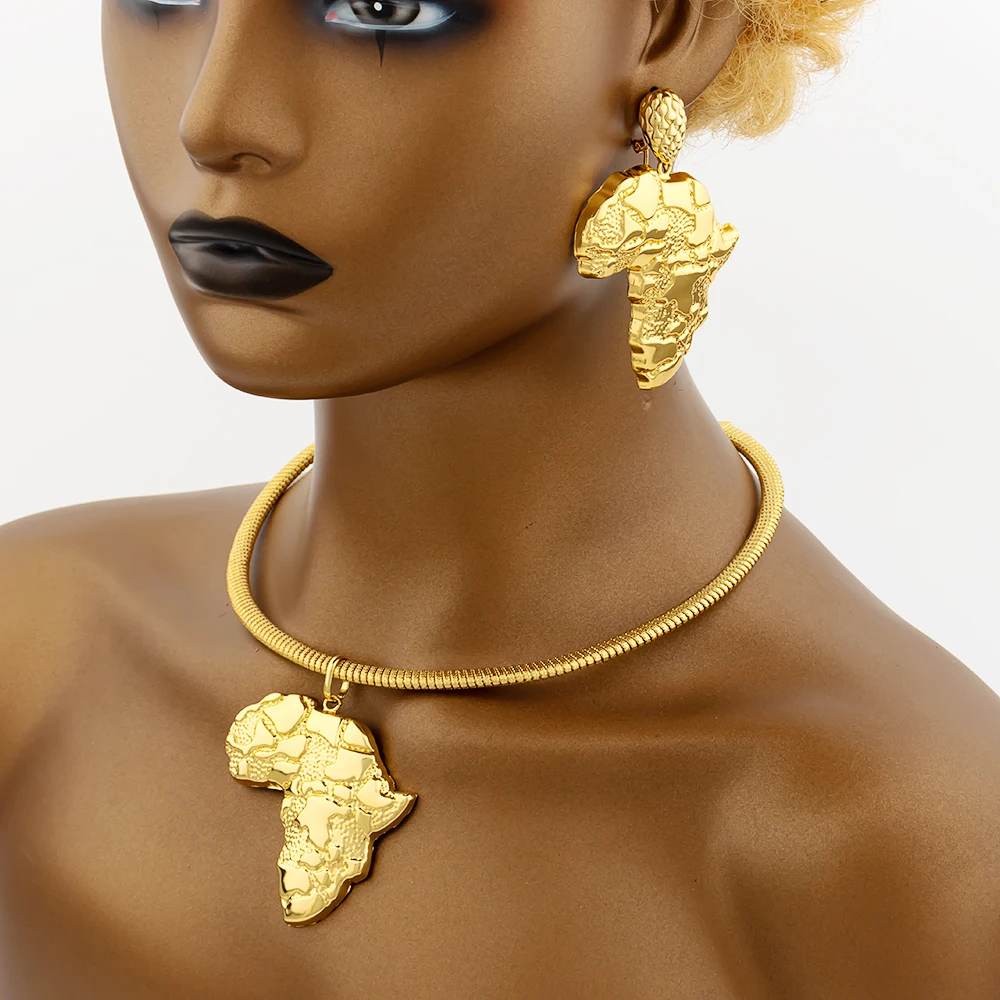African Gold Color Jewelry Set for Women Large Earrings and Pendant Italian Luxury Necklace Bangle Ring Weddings Jewellery Gift images - 6
