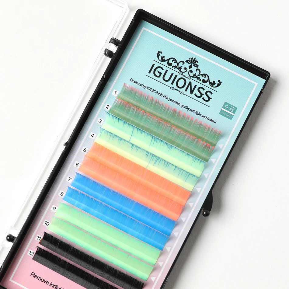 

NEW IGUIONSS Mix Color Eyelashes High Quality Soft Natural Synthetic Rainbow Eyelash 6 Colors Mixed Mink Ellipse Eyelashes