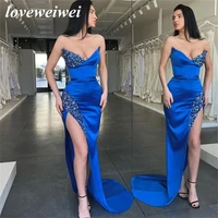 loveweiwei spaghetti strap mermaid evening dresses high split prom dresses with sequin royal blue party dresses robes de soir%c3%a9e