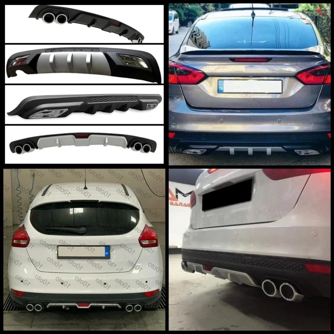 

For Ford Focus MK3 Sedan Hatchback Car Rear Bumper Diffuser Black ABS Plastic Car-Styling Spoiler Deflector BodyKit Splitter Lip