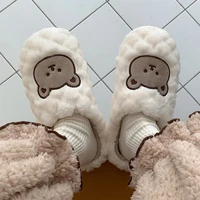wholesale cartoon cute bear plush female winter korean fashion home warm cotton flat slippers womens furry slippers
