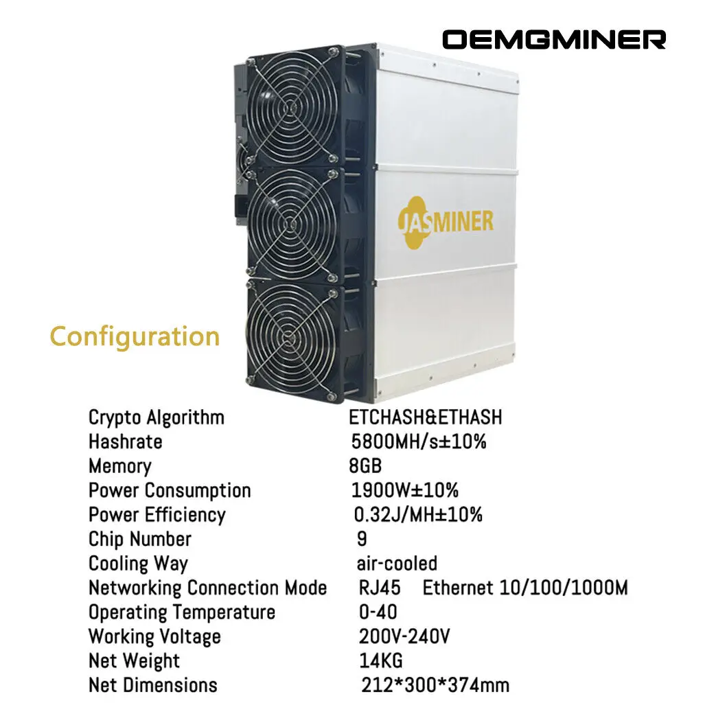 JE КУПИТЬ 6 ПОЛУЧИ 3 Новый JASMINER X16-P 5800 МГц/с 1900 Вт 8G ETC ETHW OCTA ASIC Майнер с блоком питания