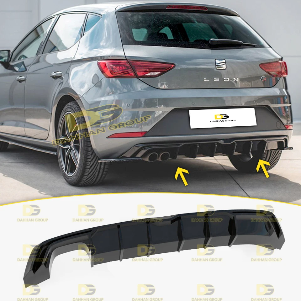 

Seat Leon MK3.5 Facelift 2017 - 2020 Max Design Rear Diffuser Spoiler Left Double Outputs Piano Gloss Black Surface Plastic FR