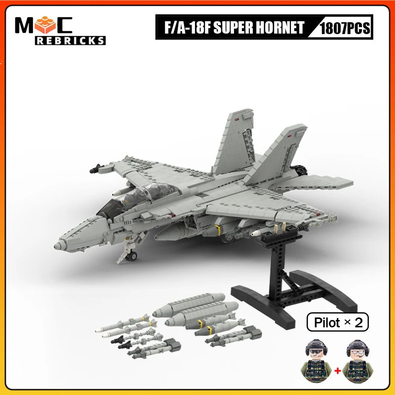 

Military Building Blocks MOC-112205 F/A-18F SUPER HORNET Combat Aircraft 1/35 Scale Boy Bricks Airplane Model Gifts Toys 1807Pcs