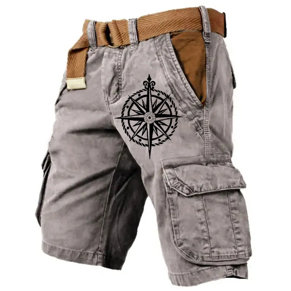 

Men's Summer Cotton Sports Retro Washed Print Loose Five Points Casual Shorts