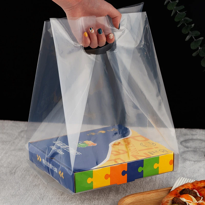 

50Pcs/lot Pizza Packaging Bag Transparent Plastic Food Bag 3 size Portable Takeaway Restaurant To Go Baking Cake Bags