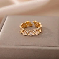 zircon sector shape leaf rings for women stainless steel geometric sector finger ring fashion jewelry wedding party gift