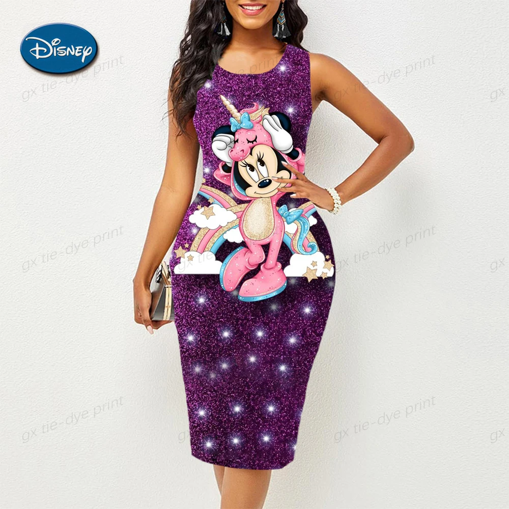

Сексуальное облегающее платье без рукавов с 3D рисунком Микки и Минни из мультфильма Disney, летнее модное облегающее пляжное платье с сумкой н...