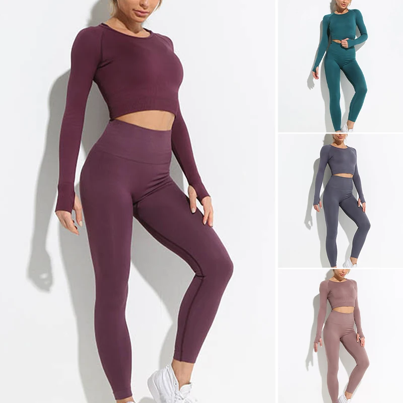

Top Running Workout Yoga Set Workout Clothes for Women Seamless High Waist Sport Outfit Yoga Leggings Short Tights Crop