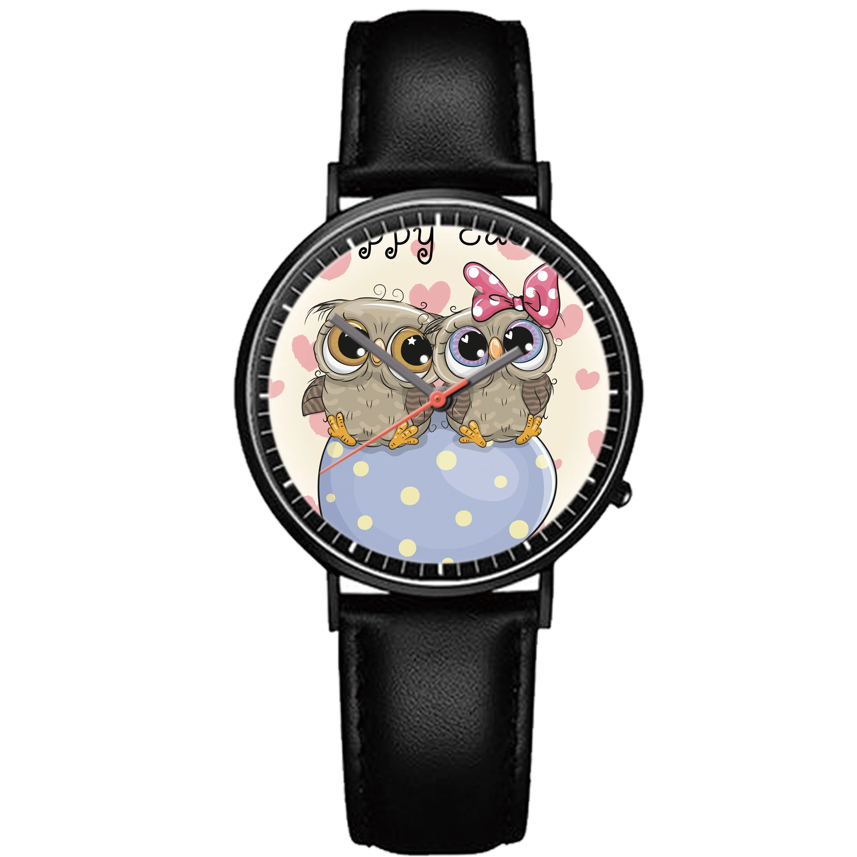 

MISS WHITE Animal Owl Print Collection Watch, Oil Black Middle School Student Watch, Unique DIY Gift for Adults