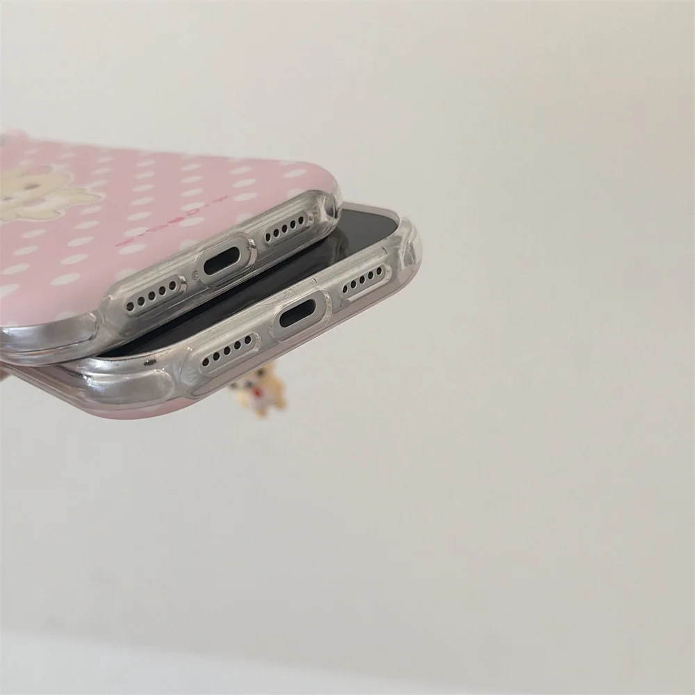 Милый розовый чехол для телефона с Рилаккумой в горошек для iPhone 15, 16, 17, 15 Pro, 16 Pro, 17 Pro Max, противоударный чехол Kawaii с подвеской (art.: 3920db997d8ed) - 3920db997d8ed