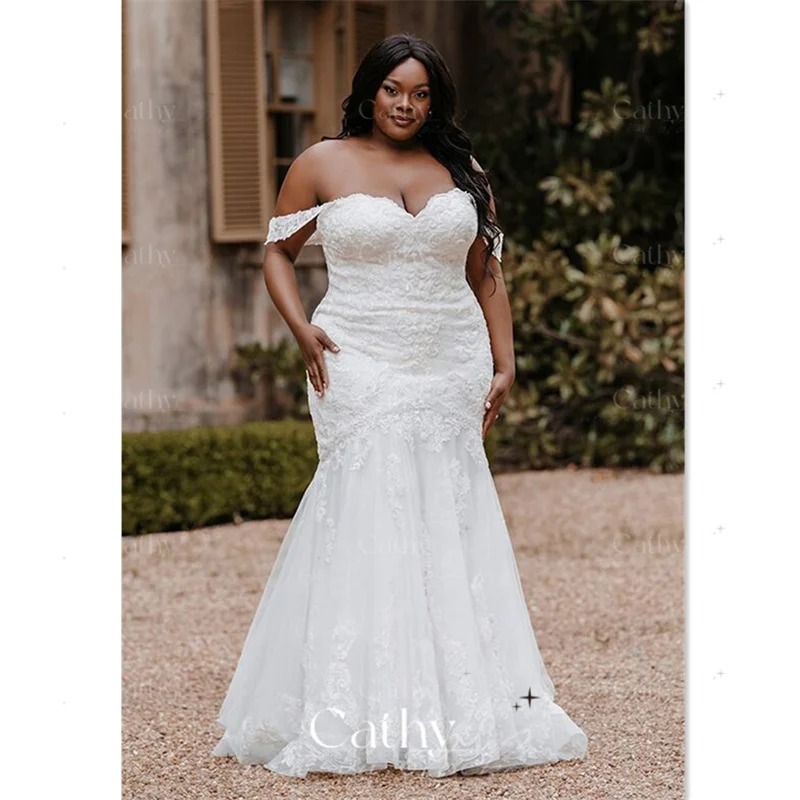 

African Plus Size Wedding Dress Lace Embroidery Mermaid Wedding Dress Off The Shoulder Vestidos De Fiesta Sexy Robe De Mariée