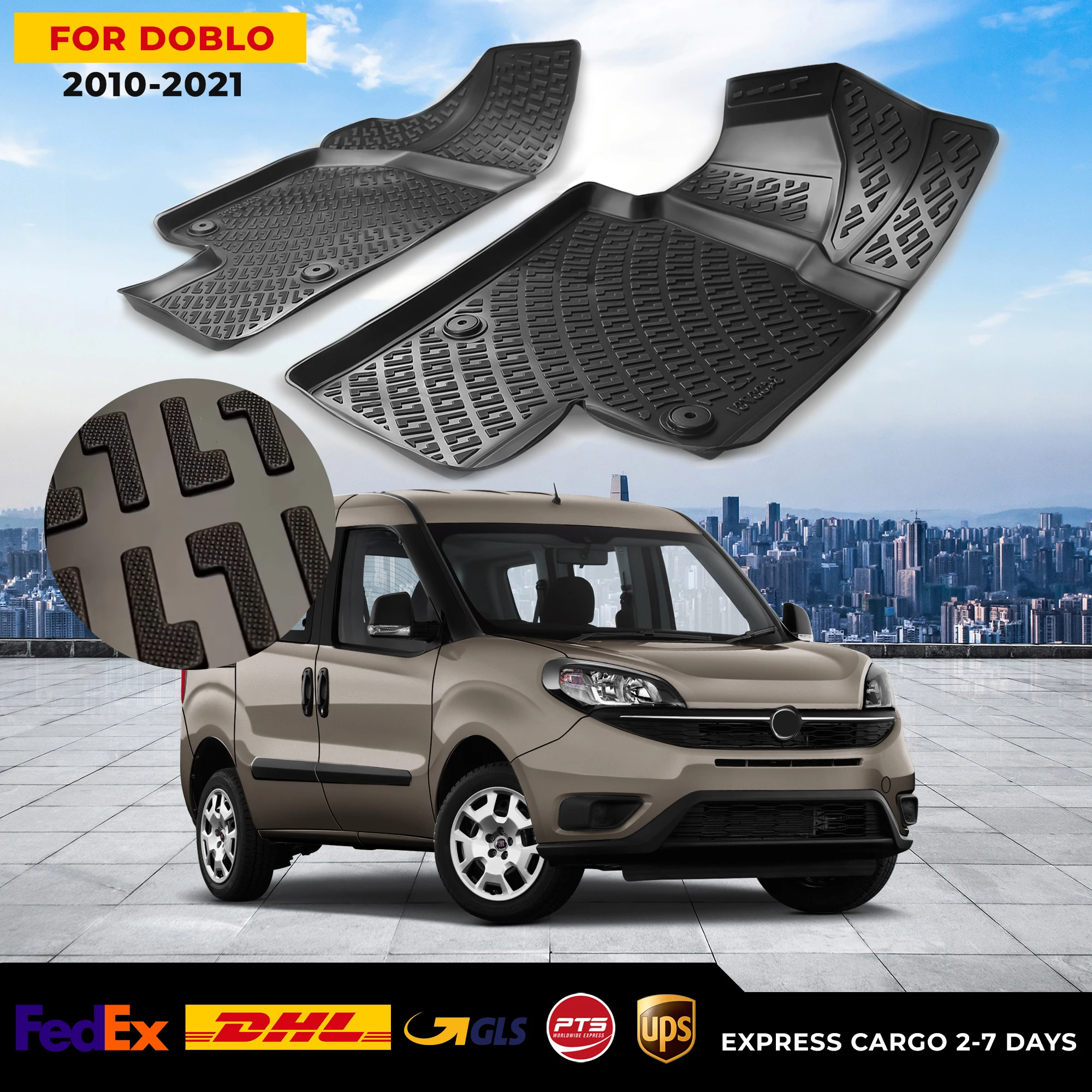 

Автомобильный 3D напольный коврик для Fiat Doblo 2010-2021, водонепроницаемый специальный коврик для ног, аксессуары, коврики, Нескользящие