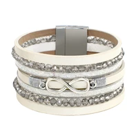amorcome boho multilayer infinity symbol crystal beads charm genuine leather bracelet women wrap bracelet couple friendship gift