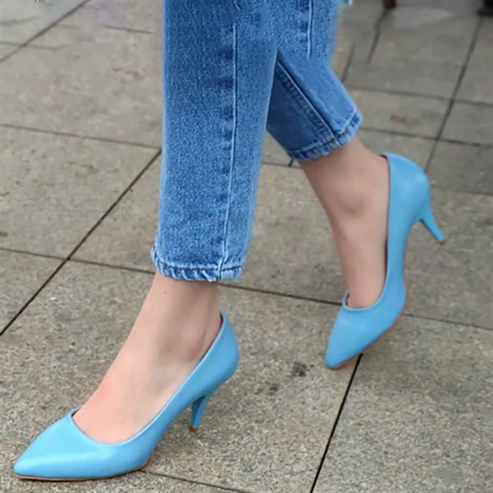 

Туфли на шпильке 7 см женские, Классические сандалии на тонком каблуке, с закрытым носком, Классическая обувь для малышей, голубые