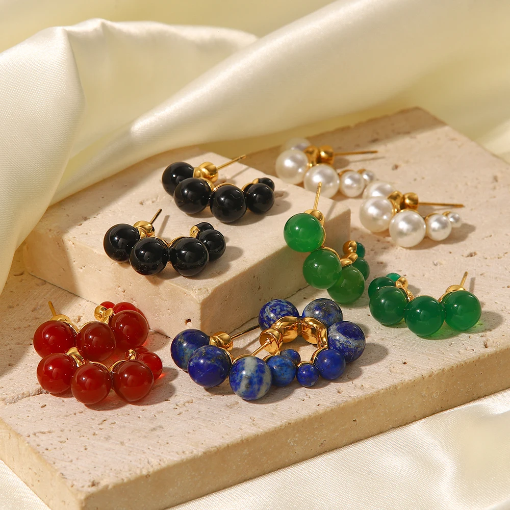 Серьги-кольца Uworld из нержавеющей стали с полудрагоценными камнями ювелирные