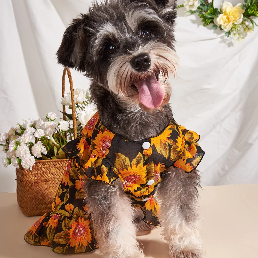 

Summer Dog Clothes Cute Sunflower Sling Dress Thin Skirt Sunscreen for Small Dog Chihuahua Bichon Costume Puppy Pet Dresses