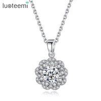 luoteemi new personality fashion flower cubic crystal zircon necklace clear rose gold female transparent pendant link chain gift