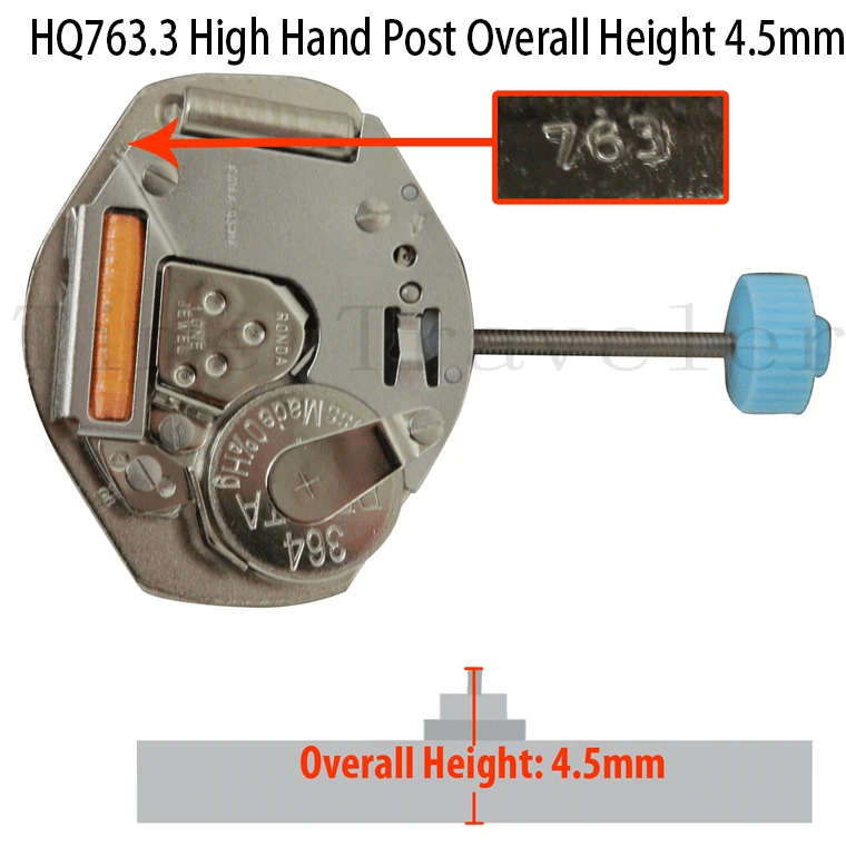 

Ronda 3 Hand Quartz Watch Movement HQ763.3 High Hand Post Overall Height 4.5mm