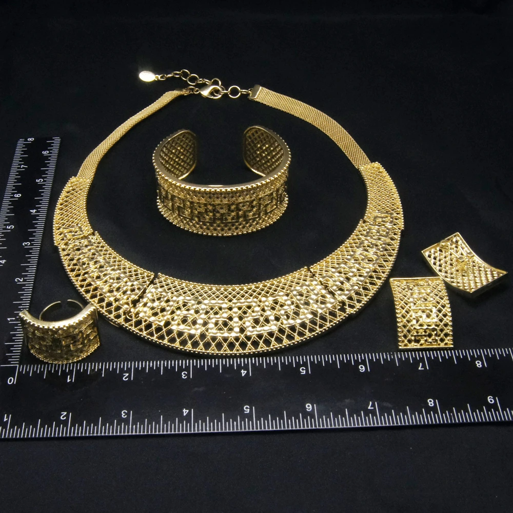 Jewelry Sets For Women 24k Original  Surround Necklace Gold Plate  Cutout Minimalist Design Anniversary Party Free Shipping