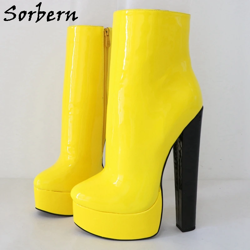 Sorbern-Botines de tacón grueso Unisex, zapatos de plataforma Visible de alto empeine, cremallera lateral de primavera, talla grande 47, Color personalizado, 20Cm