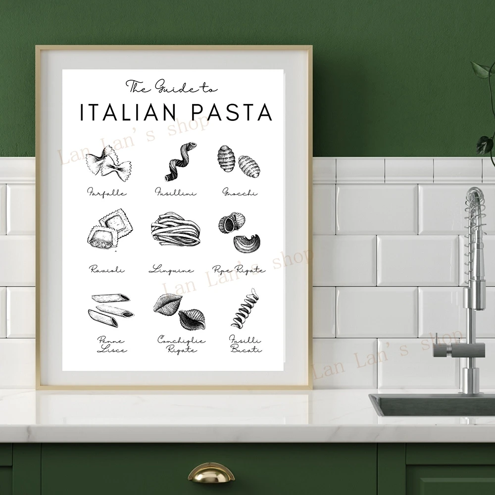 Постер для макаронных изделий, Картина на холсте, кухонный настенный художественный декор, итальянские пидоны, спагетти-равиоли, типы схем, художественные настенные картинки, печать