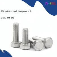 51020pcs external hex hexagon head screws with full thread m3 m4 m5 304 stainless steel hexagon head bolt