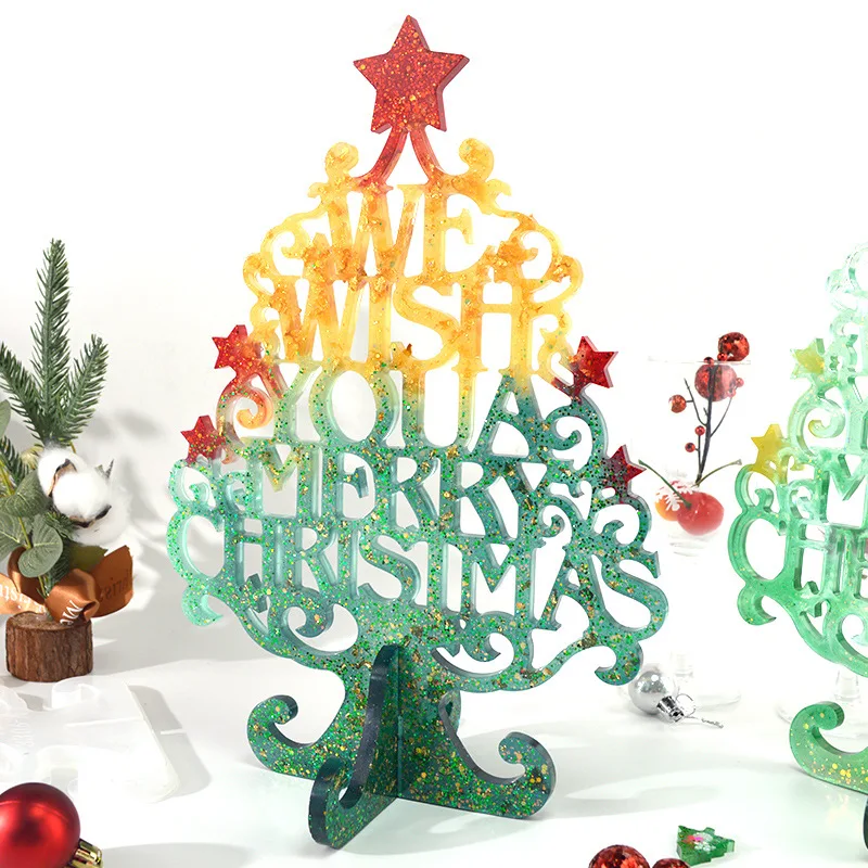 

DM237 Christmas Tree Letter Crystal Resina Epoxi Moldes DIY Home Decoration Ornament Epoxy Resin Silikon Form Mold for Xmas Gift