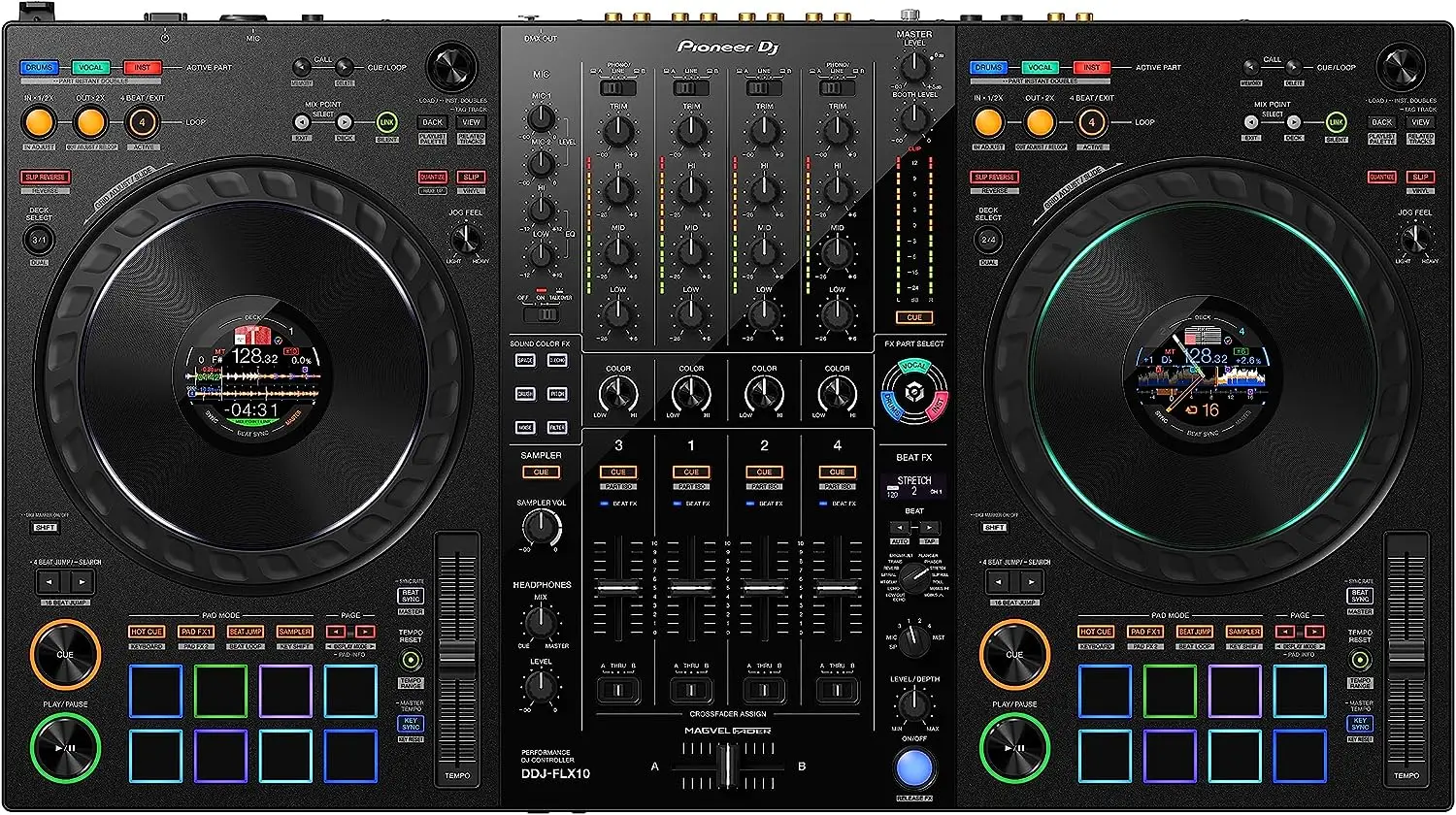 

100% OFFICIAL Pioneer DJ DDJ-FLX10 4-deck DJ Controller Laptop Stand Bundle