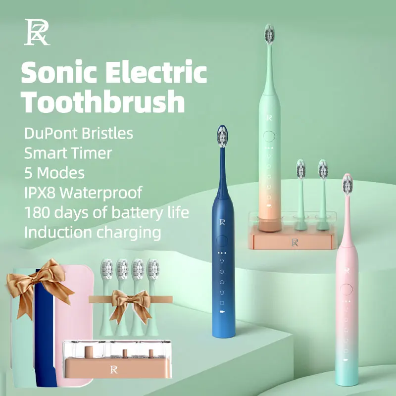 

ZR Z7 Sonic Electric Toothbrush IPX8 Waterproof Gradient Color Whitening Brush Heads Couple's Gift Inductive Charging