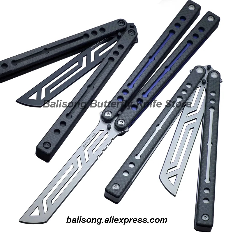 Baliplus Nautilus Trainer Clone Carbon Fiber Handle Balisong Butterfly Knife 440 Blade Bushing System EDC Free-swinging Knives