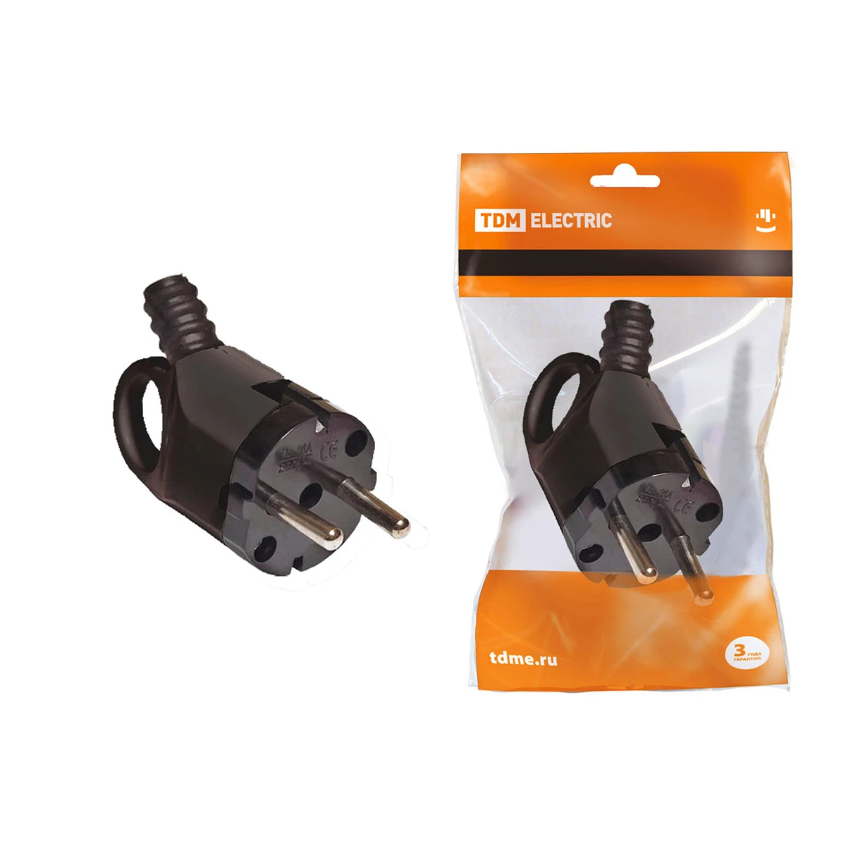 ВИЛКА УГЛОВАЯ С УШКОМ С ЗАЗЕМЛ. 16А 250В, ЧЕРАЯ  TDM SQ1806-0006 (цена за 10шт./уп.)