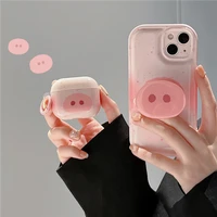 cartoon pink pig noses stand holder silicone case for iphone 13 12 11pro max x xr xs for airpods 3 pro 1 2 phone holder cover