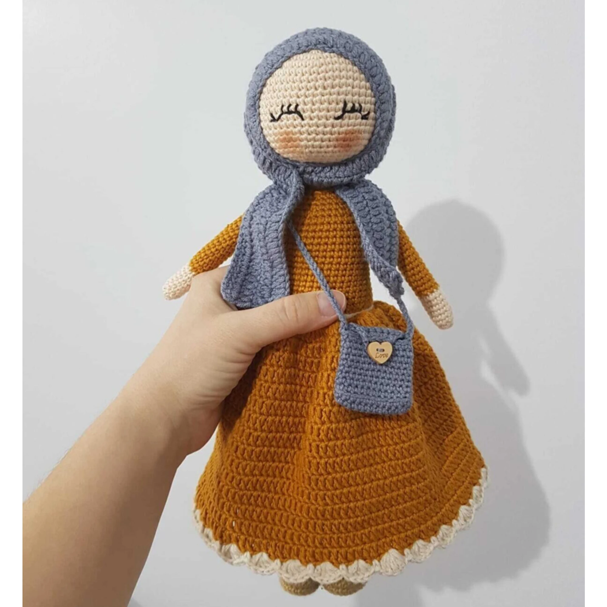 

Amigurumi Mustard Cheerful Hijab Organic Knitting Toy Handmade Baby Doll Toys For Sale Sleeping Companion Sweet Dolly