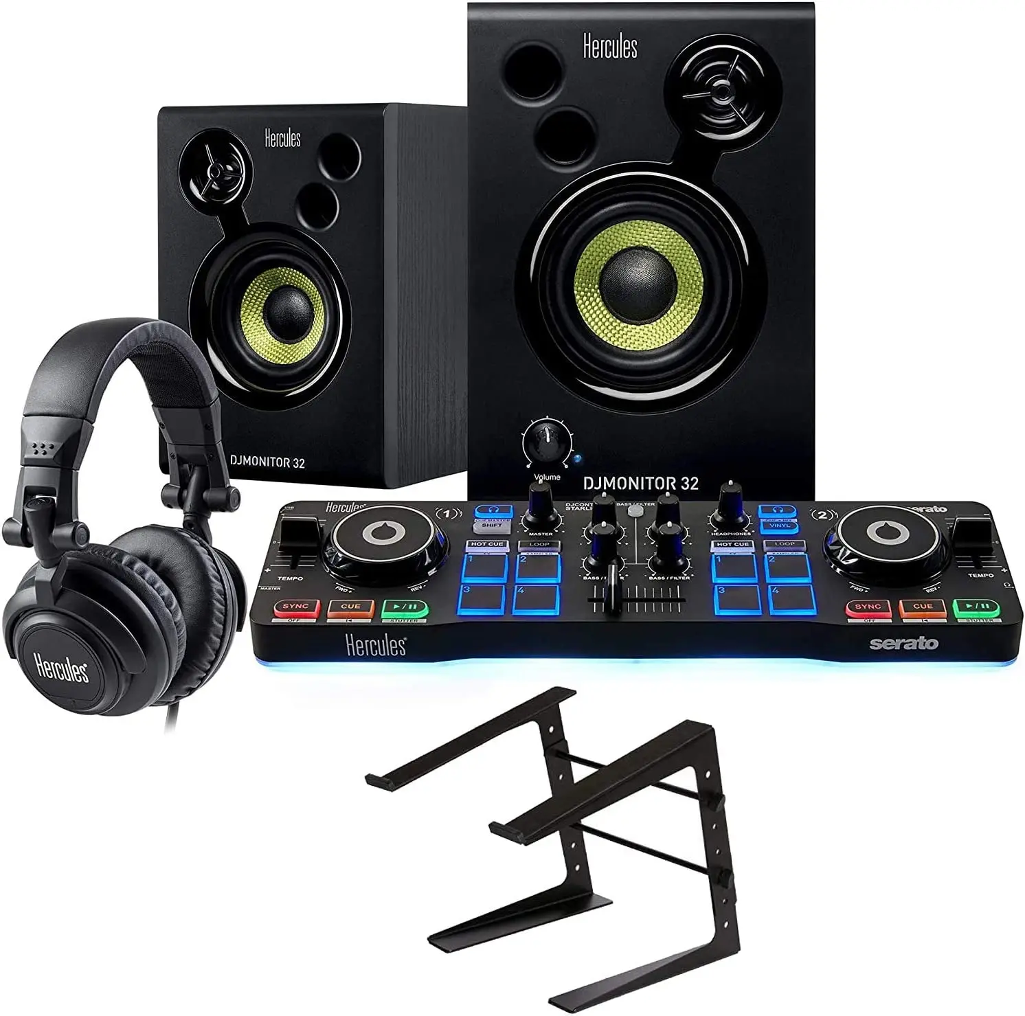 

Стартовый набор Hercules DJ с пультом DJ Starlight, DJMonitor 32, HDP DJ M40.1, наушники Serato DJ Lite + на сцене
