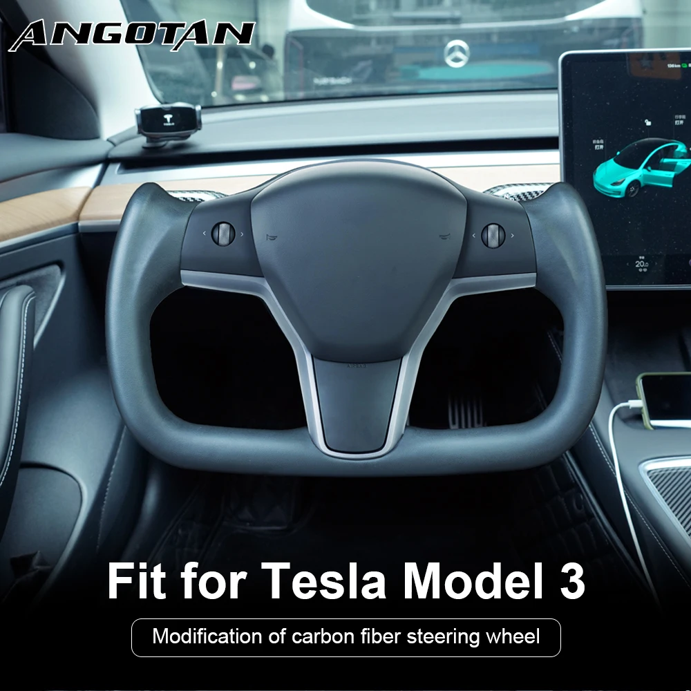 Apto para volante de yugo Tesla modelo 3 Y 2016-2022, calefacción de cuero de Color blanco Y negro opcional (sin embellecedor)