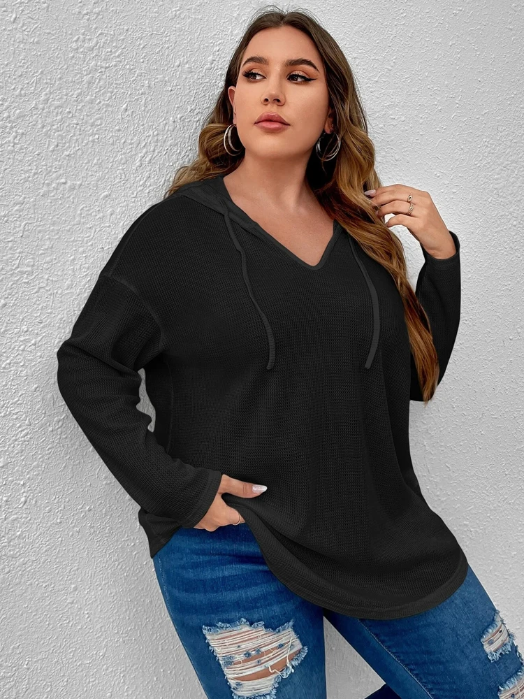 Plus Size Sweatshirt Women Autumn 2022 Waffle Knit Drop Shoulder Large Size 4xl Hoodies Loose Casual Sweaters Oversize Pullovers