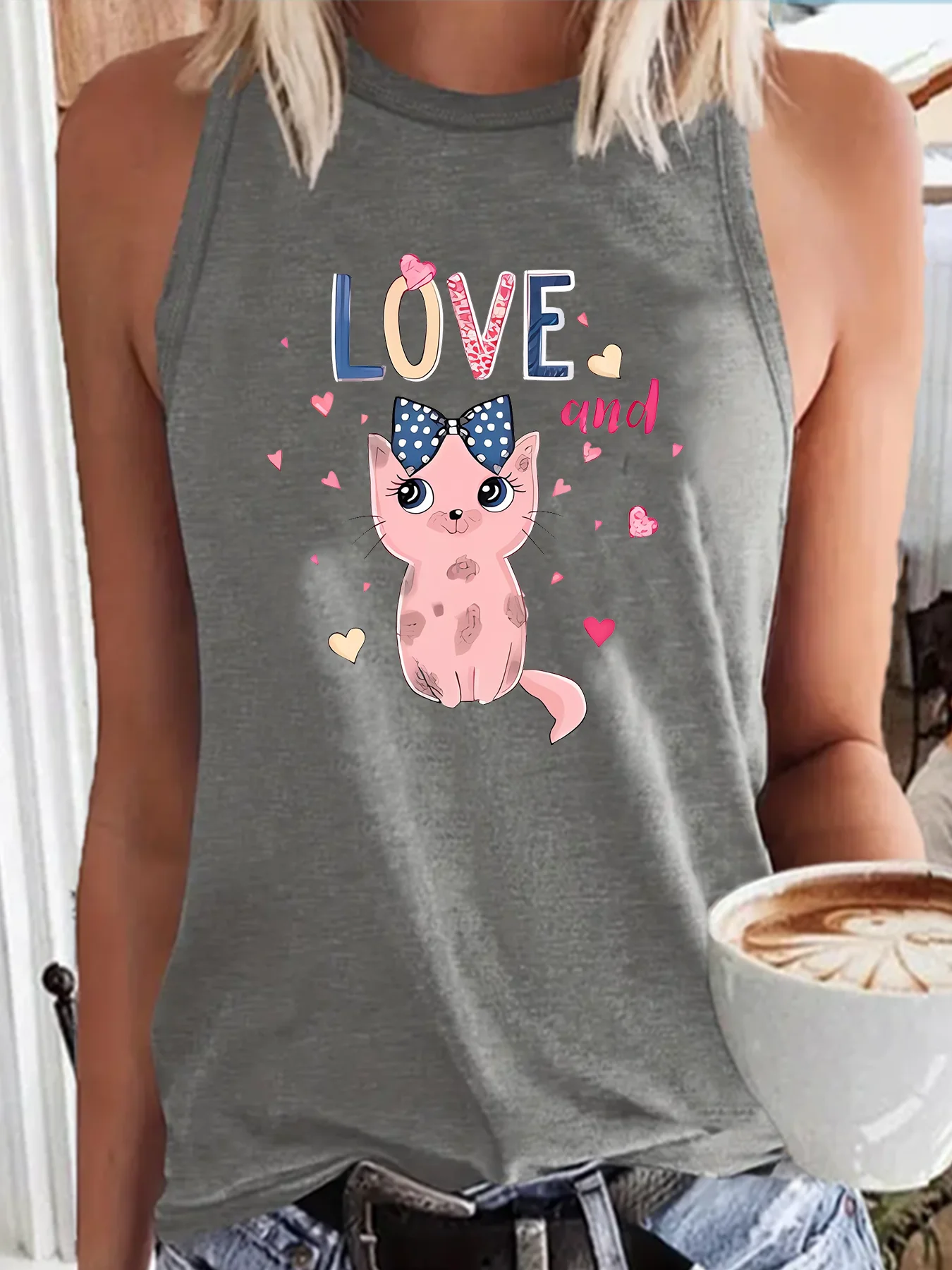 Летняя модная забавная Женская спортивная майка Love Smile girl свободная повседневная