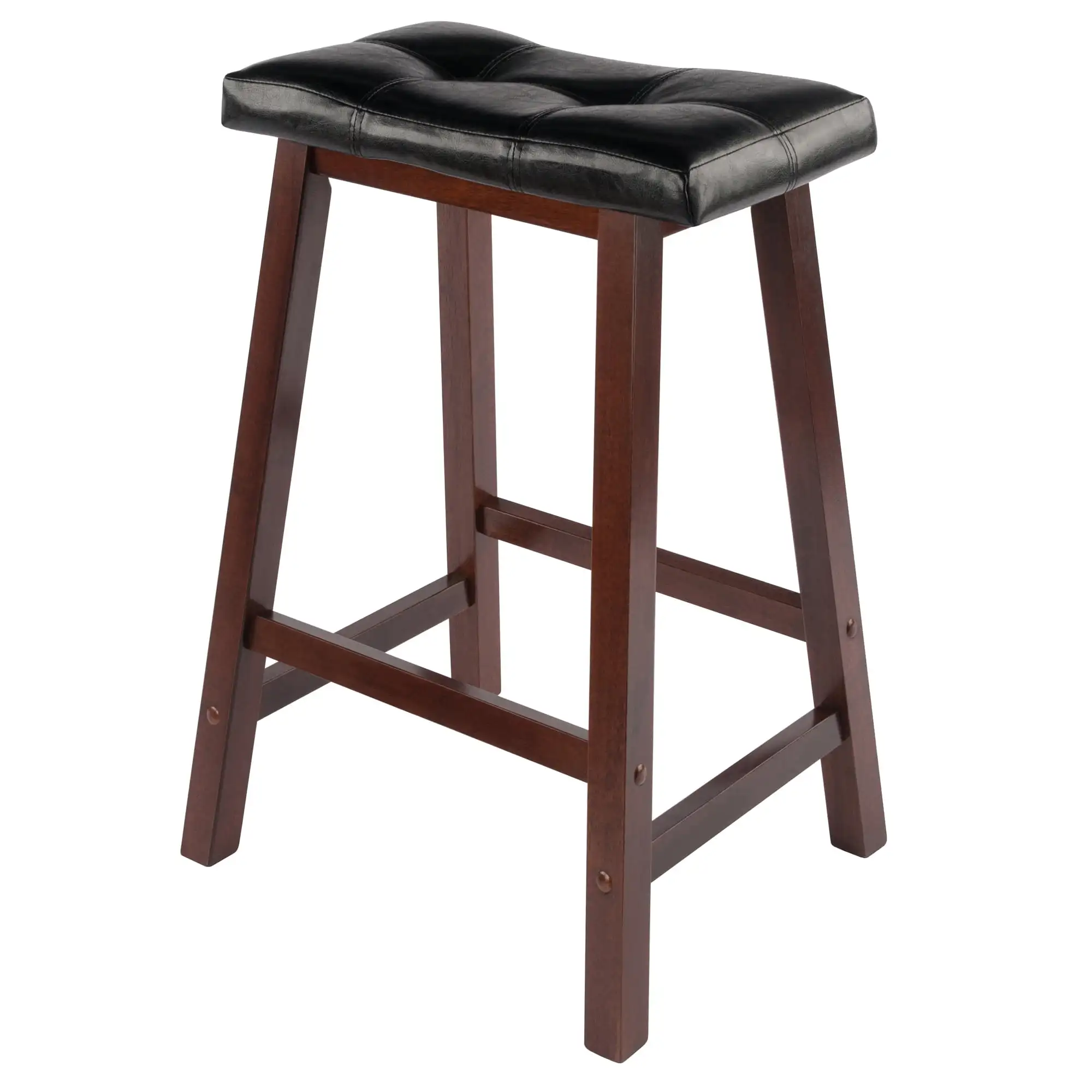 

29 in. Cushion Saddle Seat Bar Stool with Black Faux Leather Barstool Bar Chair Counter Height Bar Stools