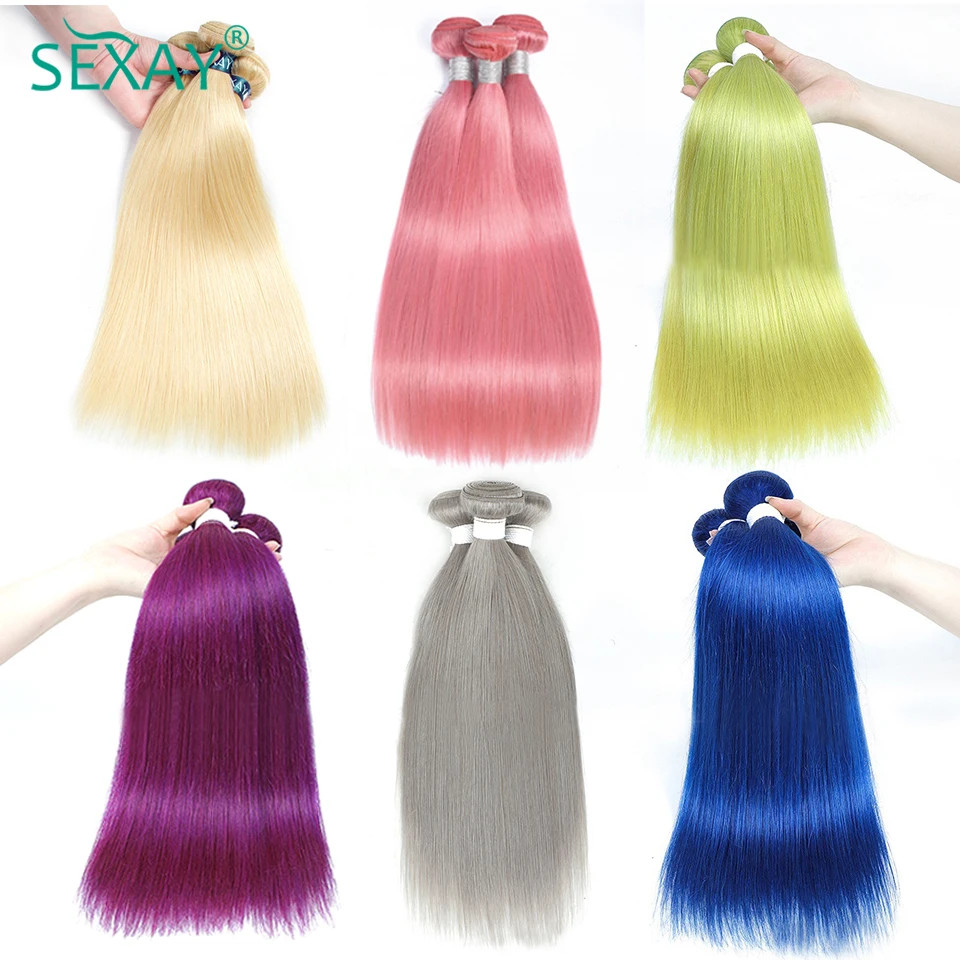 

Sexay 613 Human Hair Bundles For Women Brazilian Bone Straight Hair Weave Extensions 12-32Inch Bleach Blonde Pink Gray Hair Weft