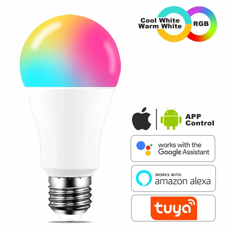 E27 LED RGB Lamp Spotlight Bulb 9W WiFi Smart Light Bulb 100-265V RGB+CW+WW LED Color Change Works with Alexa/Google Home