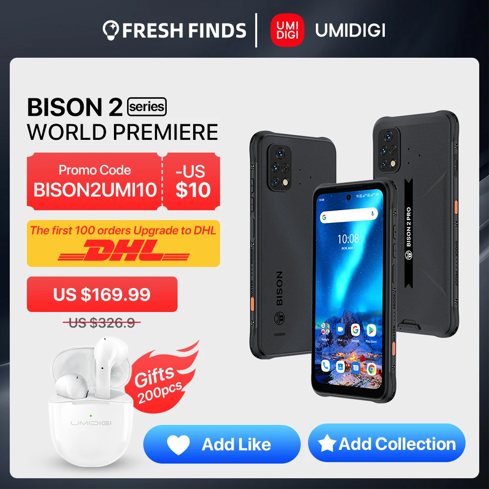 UMIDIGI Bison 2 Phone, Bison 2 Pro, Rugged Android Smartphone, Unlocked, Helio P90, 6.5'' FHD+, 48 MP Triple Camera, 6150 mAh