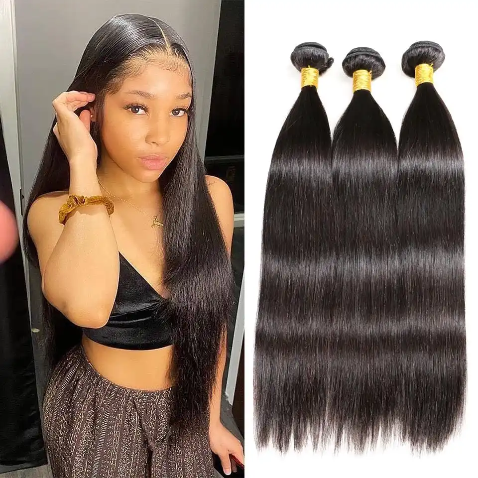 

Straight Human Hair Raw Indian Bundles Natural Black Unprocessed Hair Extension For Women Bone Straight Human Hair Bundle Deals