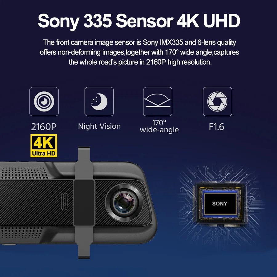 E-ACE A37P Full HD 1080P Автомобильный видеорегистратор с 10-дюймовым двойным объективом 4K